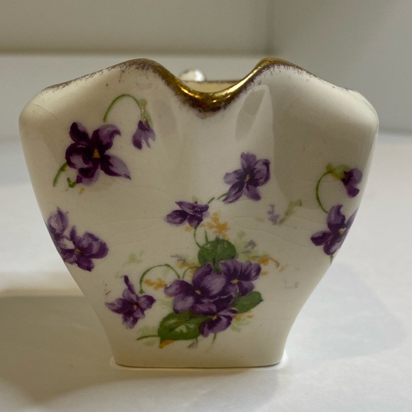 Vtg James Kent Bone China Cream, Sugar and Tray to Hold Both Purple Flowers - Picture 9 of 14